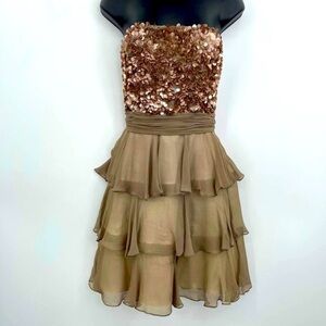 NEW Scala Tiered Ruffle Sequin Strapless Cocktail Dress